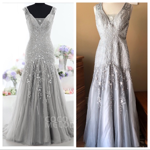 Cocomelody Dresses & Skirts - Cocomelody Silver Dress Wedding Prom Pagent